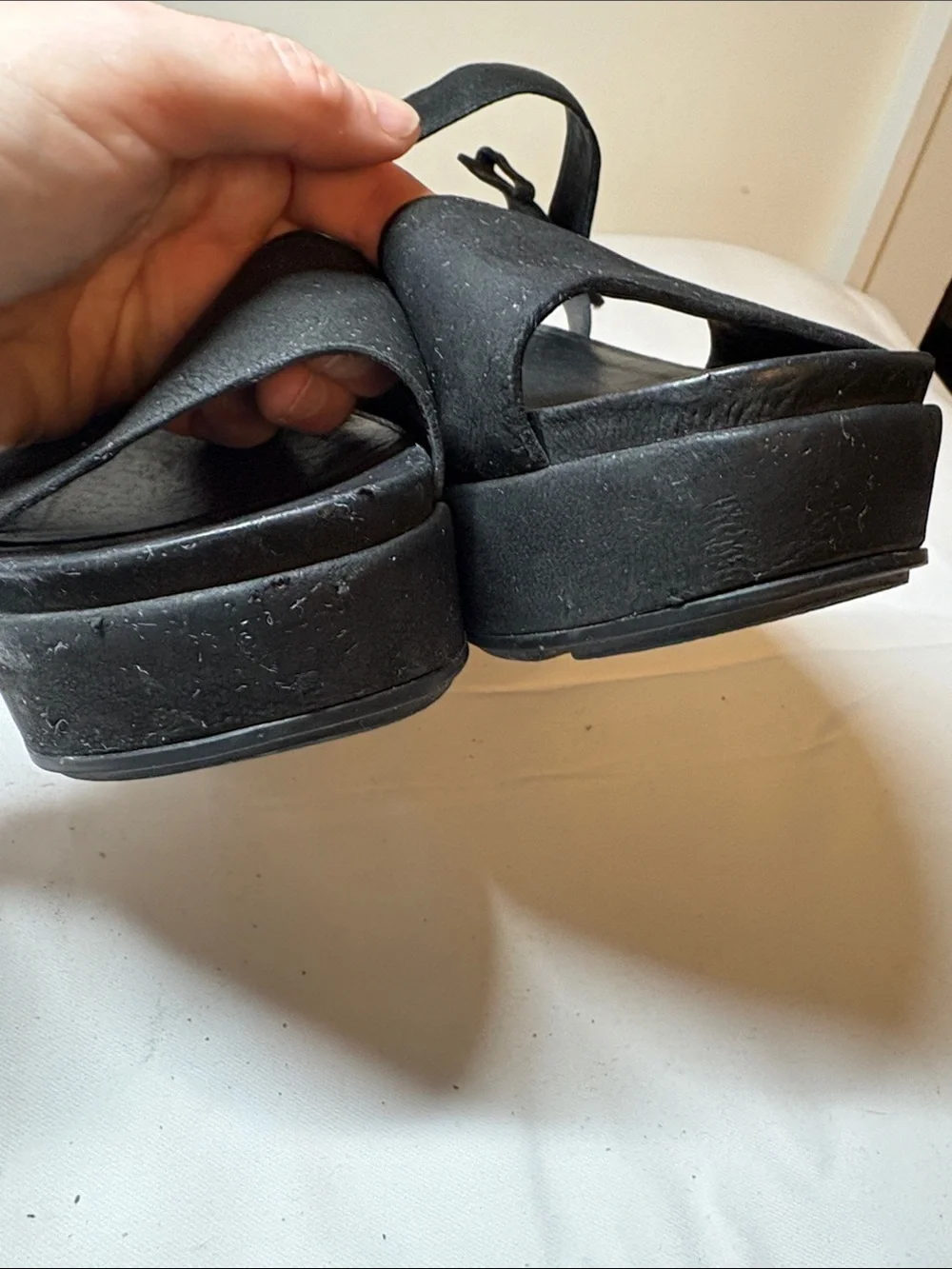 Eileen Fisher Black Leather adjustable Ankle Platform Sandal Size 9.5